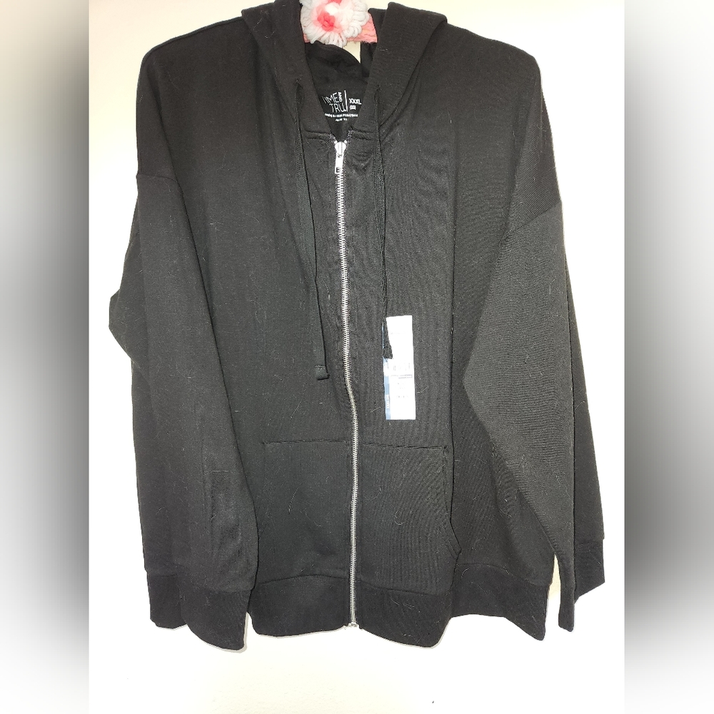 Time and Tru Black Ladies Zip Front Hoodie